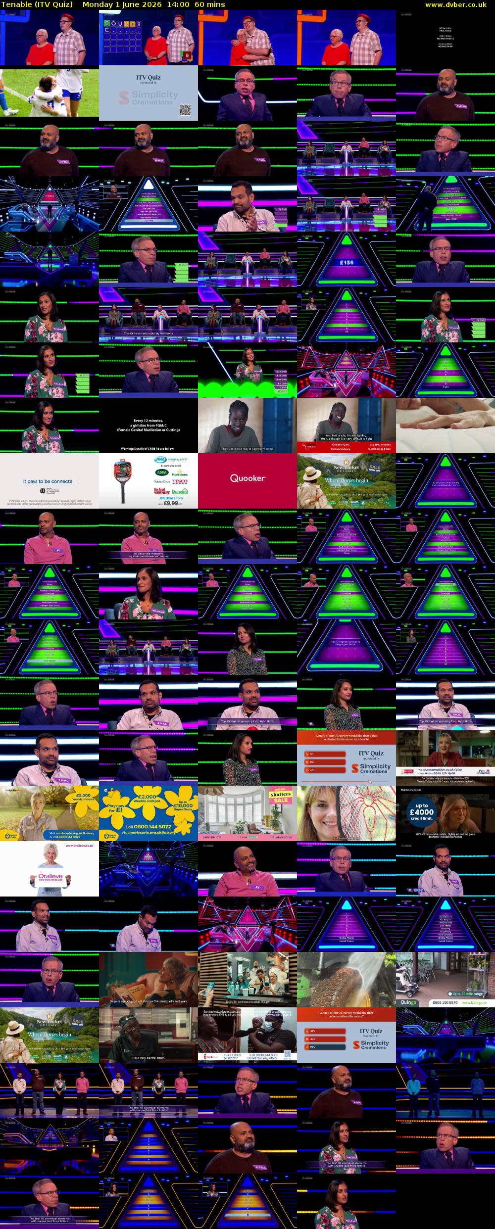 Tenable (ITV Quiz) Monday 1 June 2026 14:00 - 15:00
