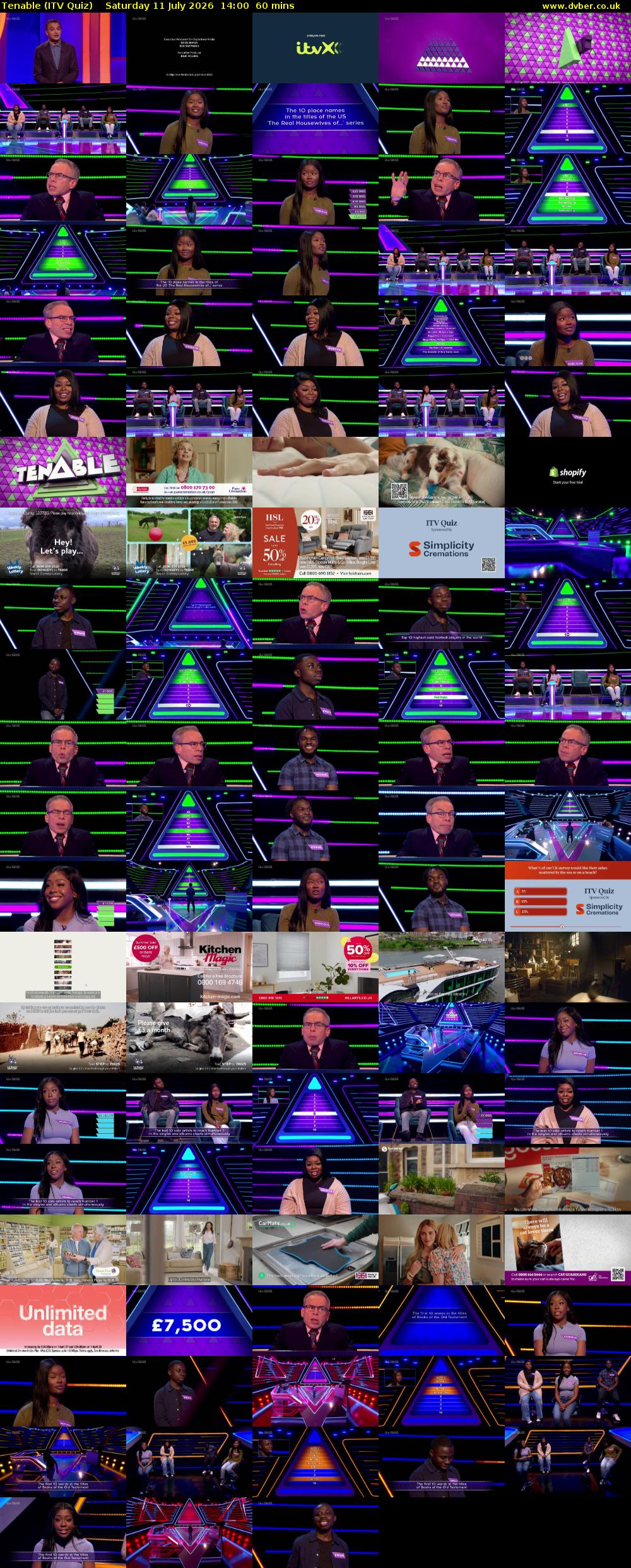 Tenable (ITV Quiz) Saturday 11 July 2026 14:00 - 15:00