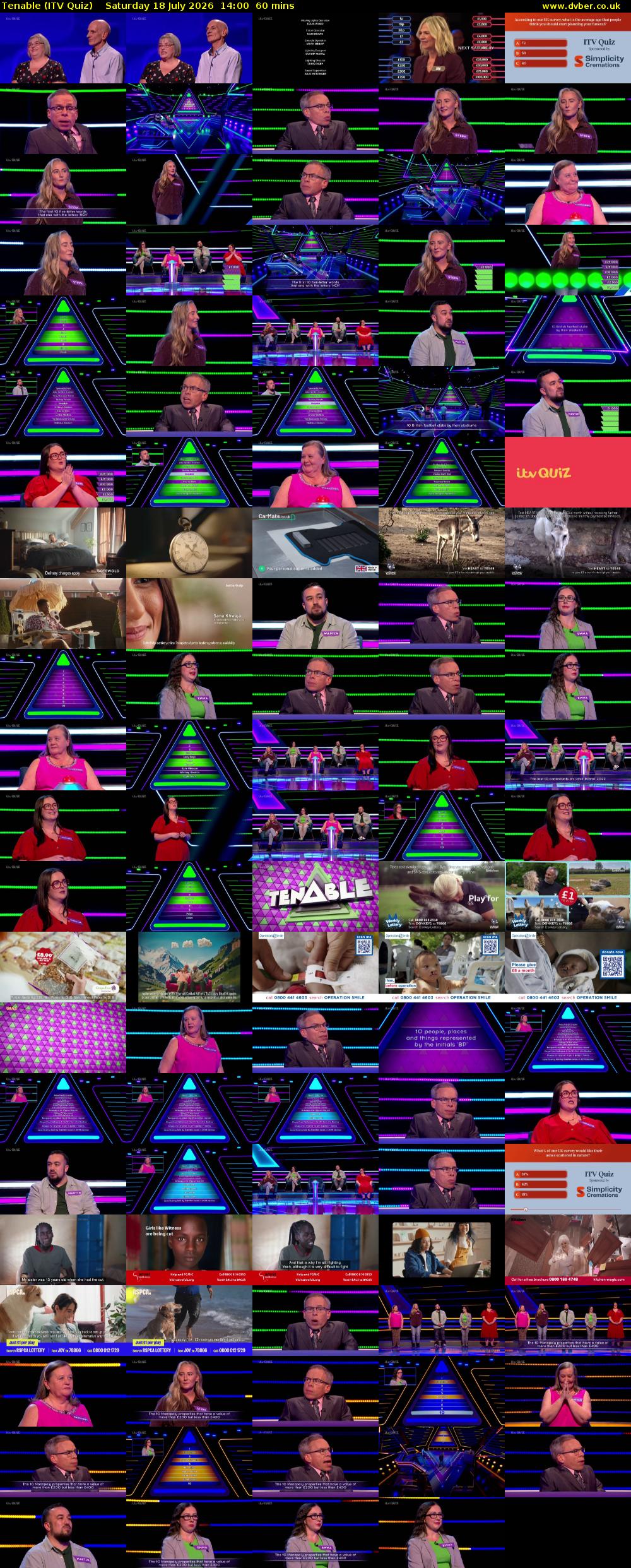 Tenable (ITV Quiz) Saturday 18 July 2026 14:00 - 15:00