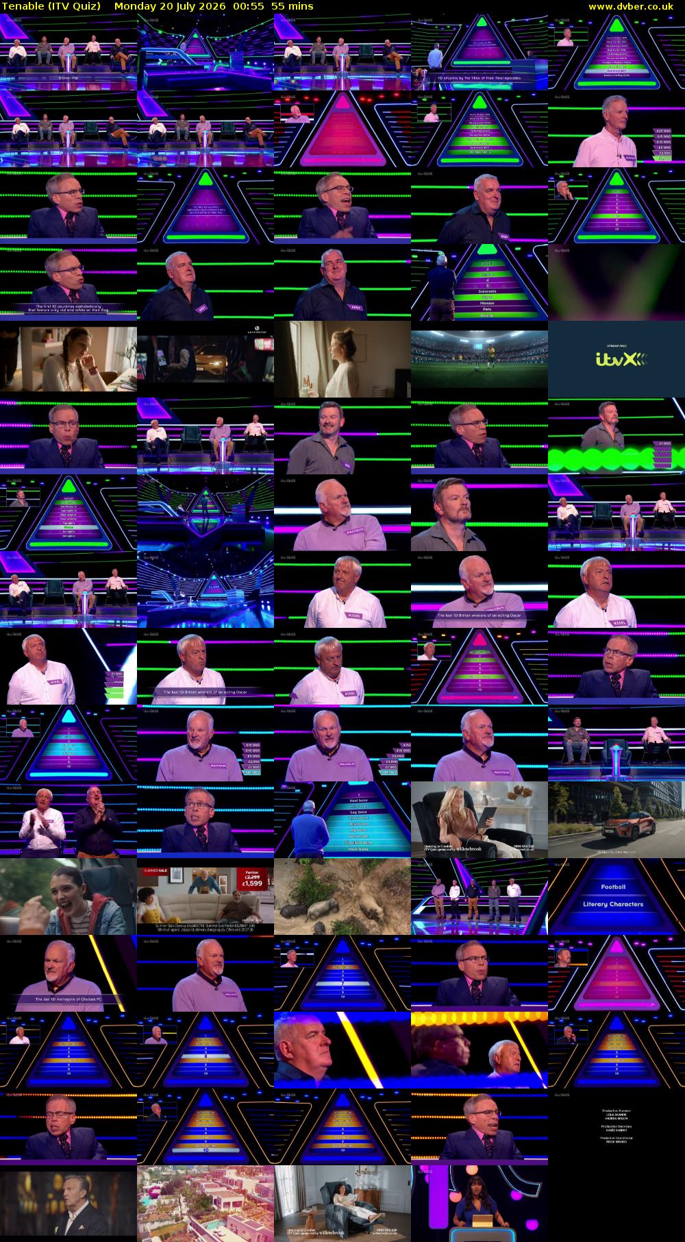 Tenable (ITV Quiz) Monday 20 July 2026 00:55 - 01:50