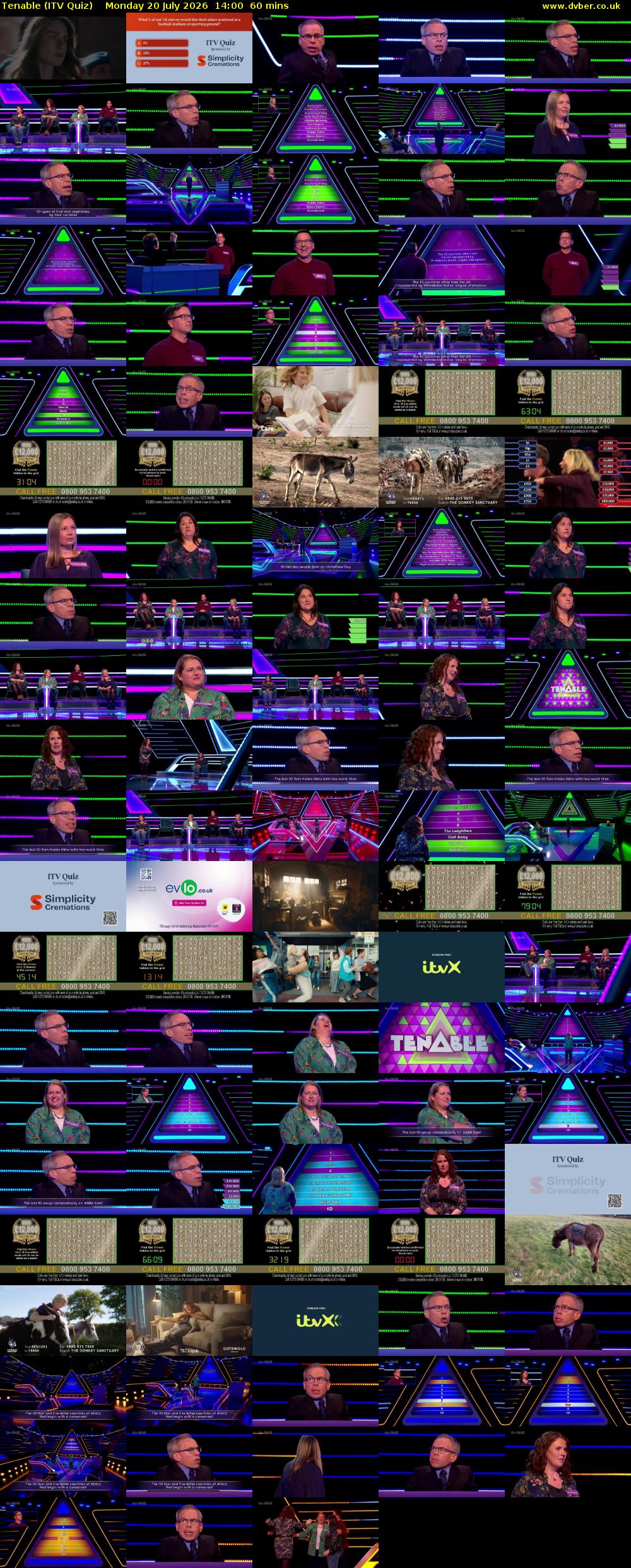 Tenable (ITV Quiz) Monday 20 July 2026 14:00 - 15:00