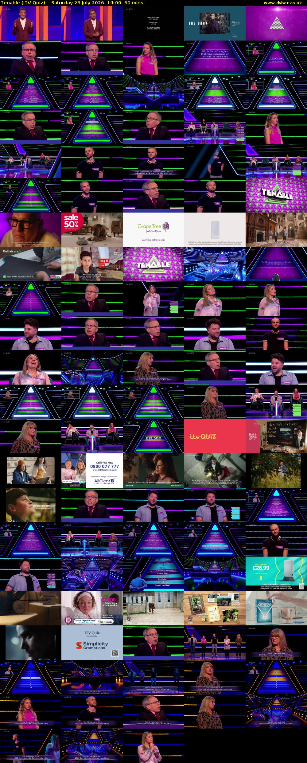 Tenable (ITV Quiz) Saturday 25 July 2026 14:00 - 15:00