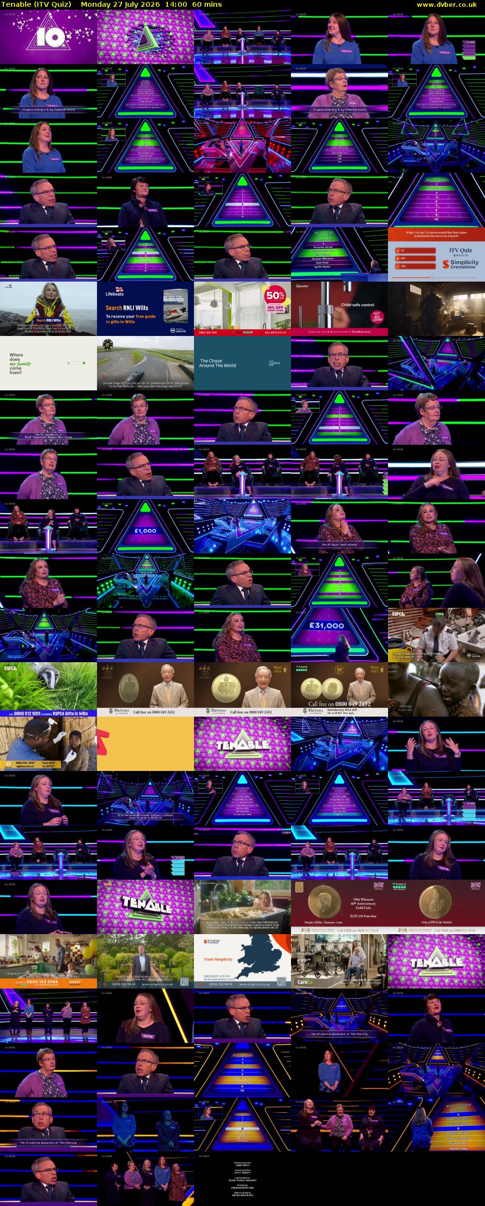 Tenable (ITV Quiz) Monday 27 July 2026 14:00 - 15:00
