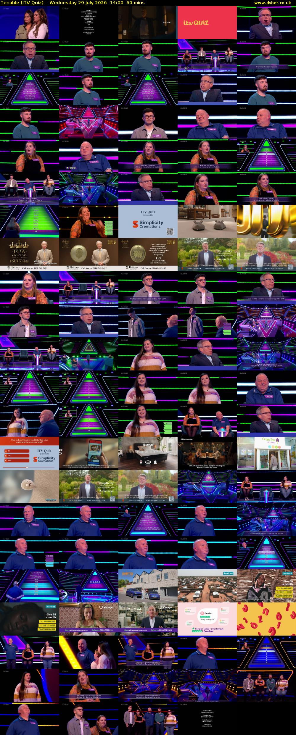 Tenable (ITV Quiz) Wednesday 29 July 2026 14:00 - 15:00