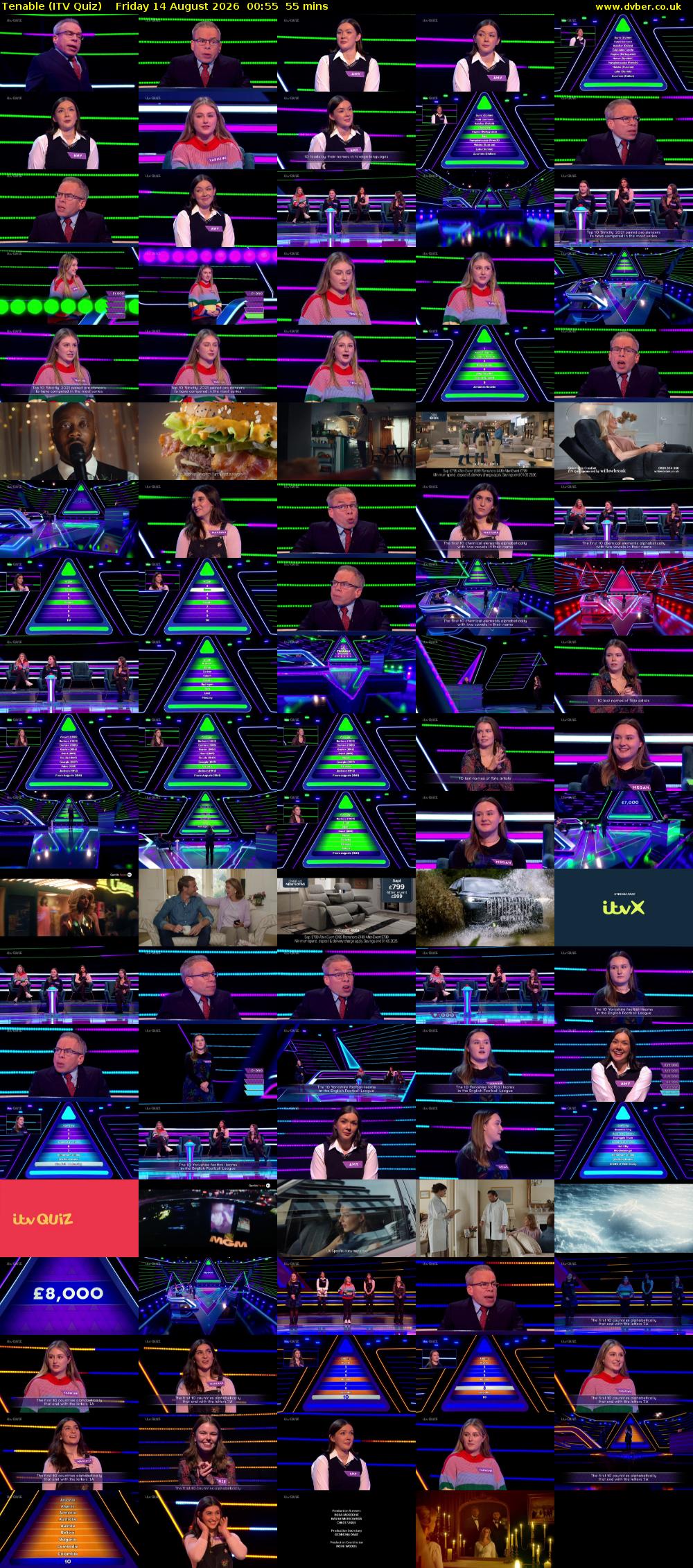 Tenable (ITV Quiz) Friday 14 August 2026 00:55 - 01:50