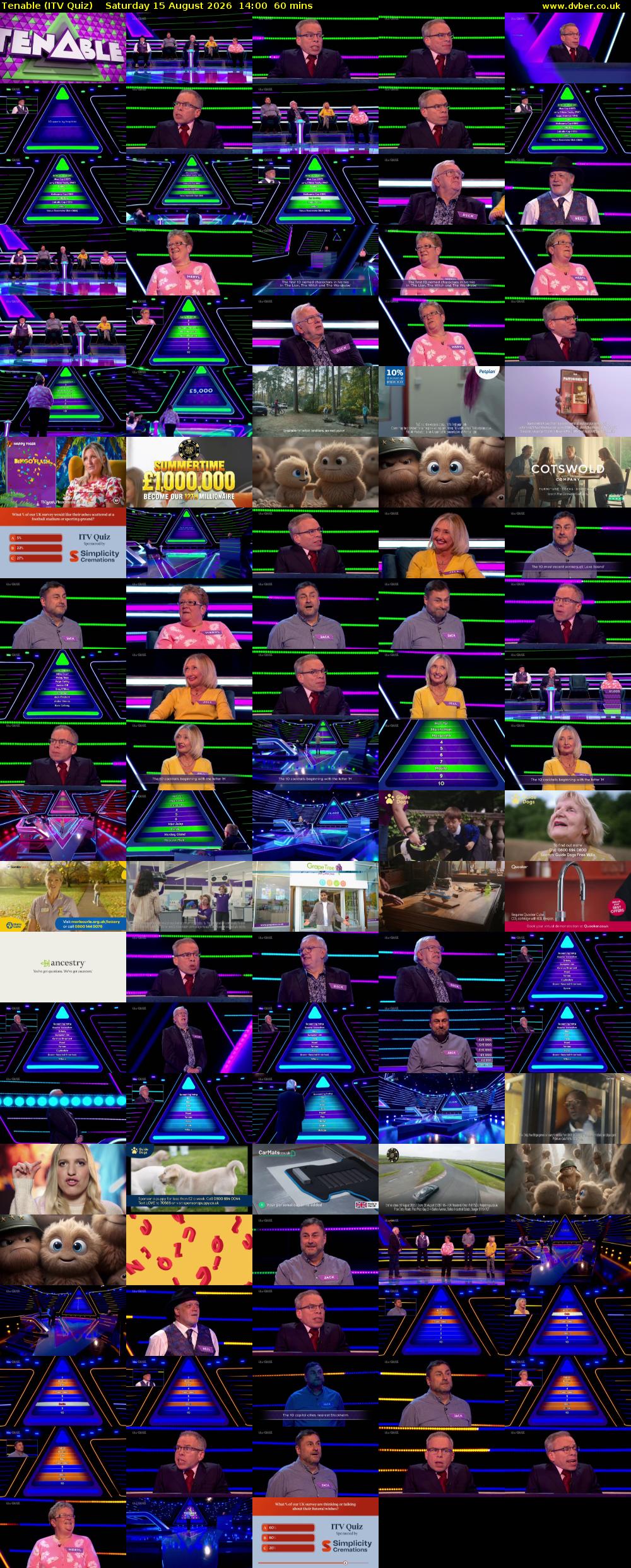 Tenable (ITV Quiz) Saturday 15 August 2026 14:00 - 15:00