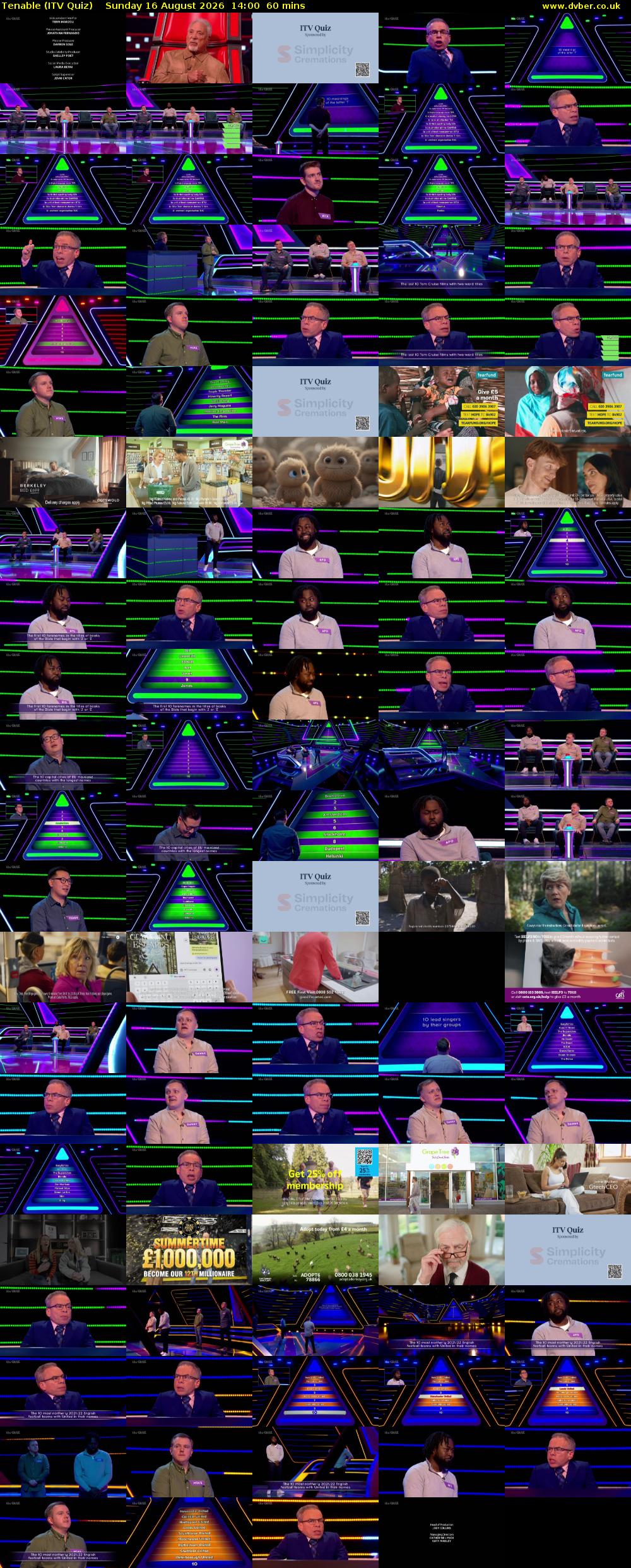 Tenable (ITV Quiz) Sunday 16 August 2026 14:00 - 15:00