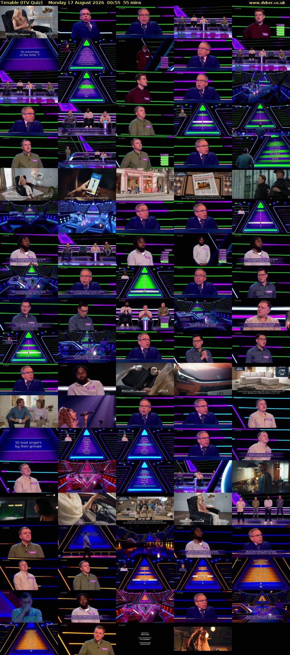 Tenable (ITV Quiz) Monday 17 August 2026 00:55 - 01:50