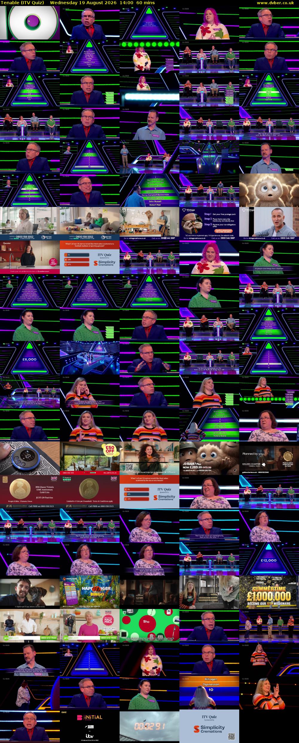 Tenable (ITV Quiz) Wednesday 19 August 2026 14:00 - 15:00
