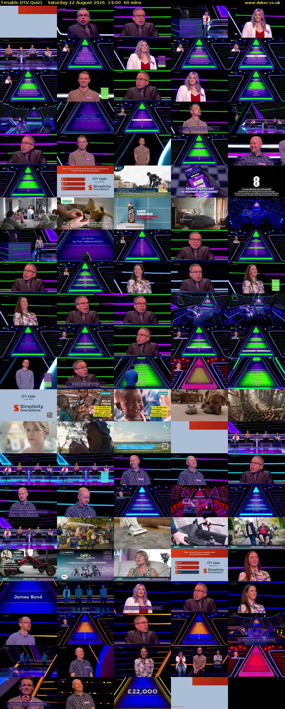 Tenable (ITV Quiz) Saturday 22 August 2026 14:00 - 15:00