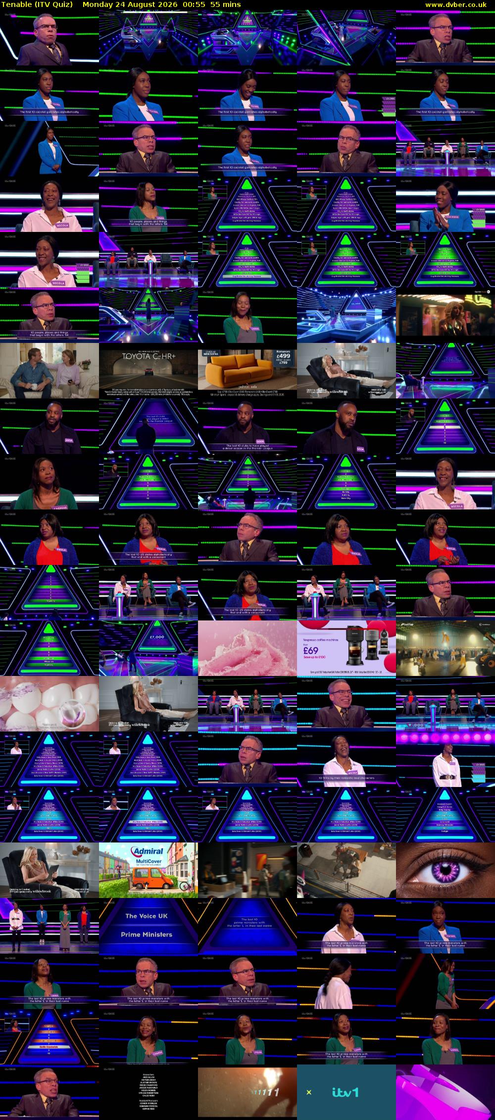 Tenable (ITV Quiz) Monday 24 August 2026 00:55 - 01:50