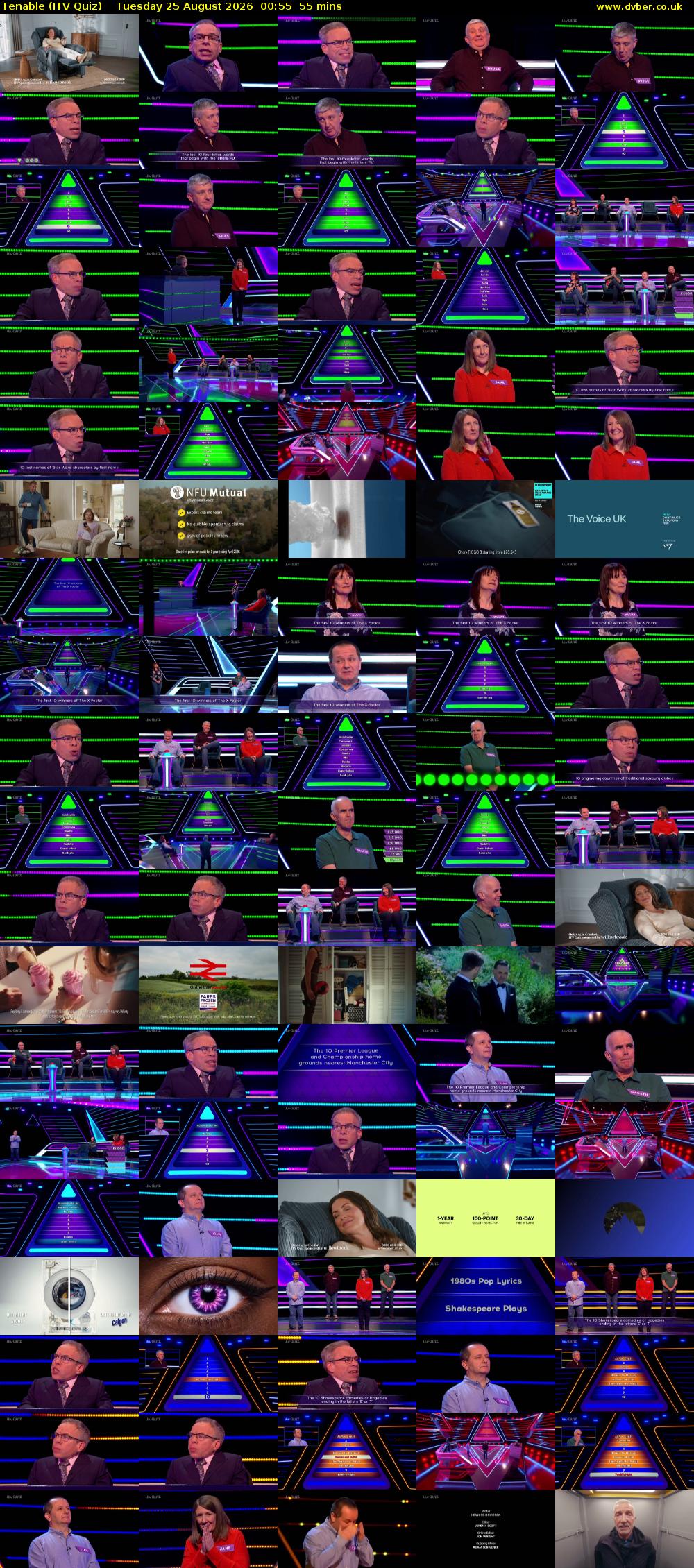 Tenable (ITV Quiz) Tuesday 25 August 2026 00:55 - 01:50