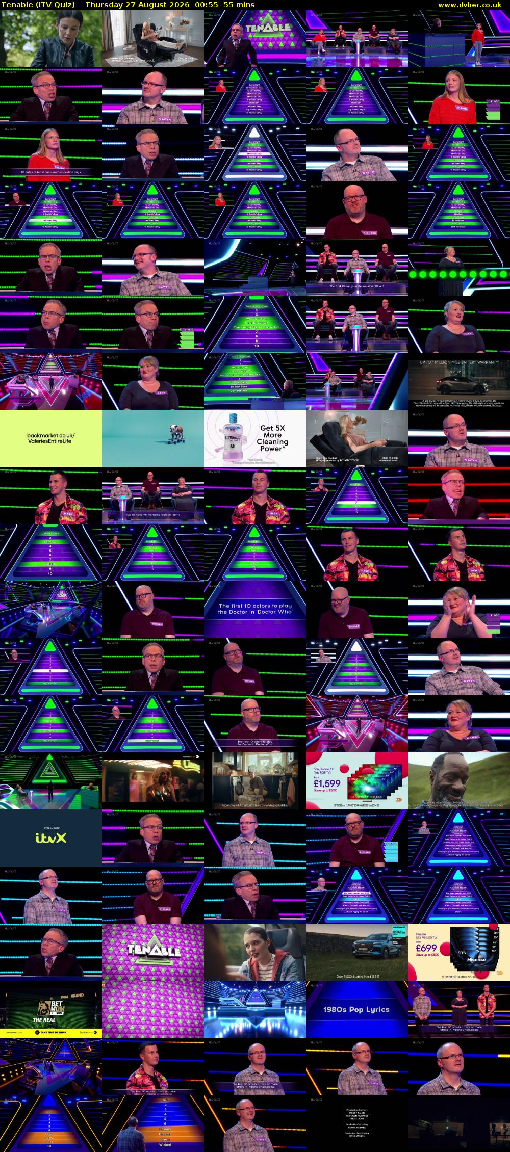 Tenable (ITV Quiz) Thursday 27 August 2026 00:55 - 01:50