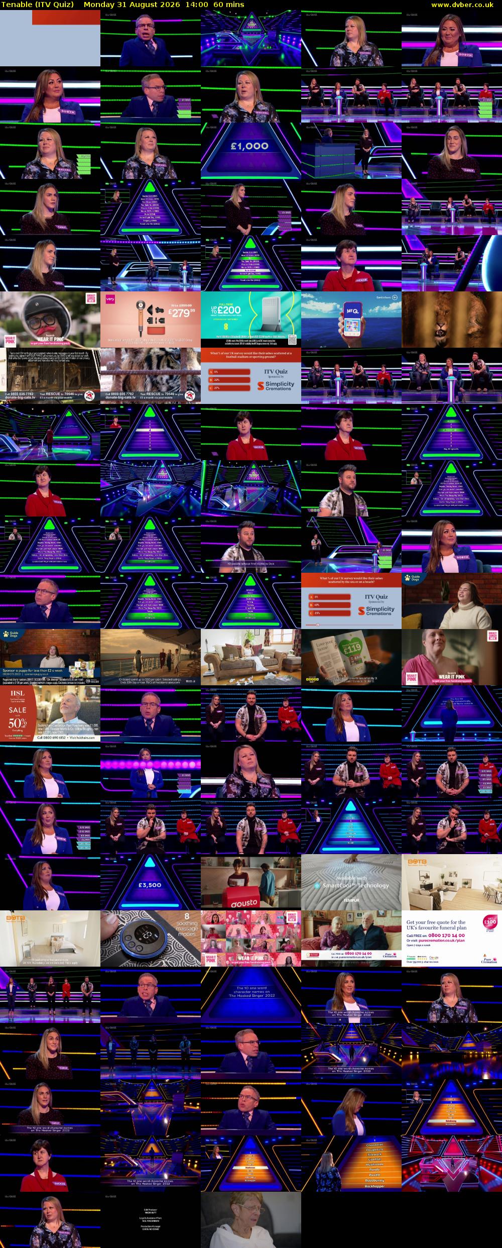 Tenable (ITV Quiz) Monday 31 August 2026 14:00 - 15:00