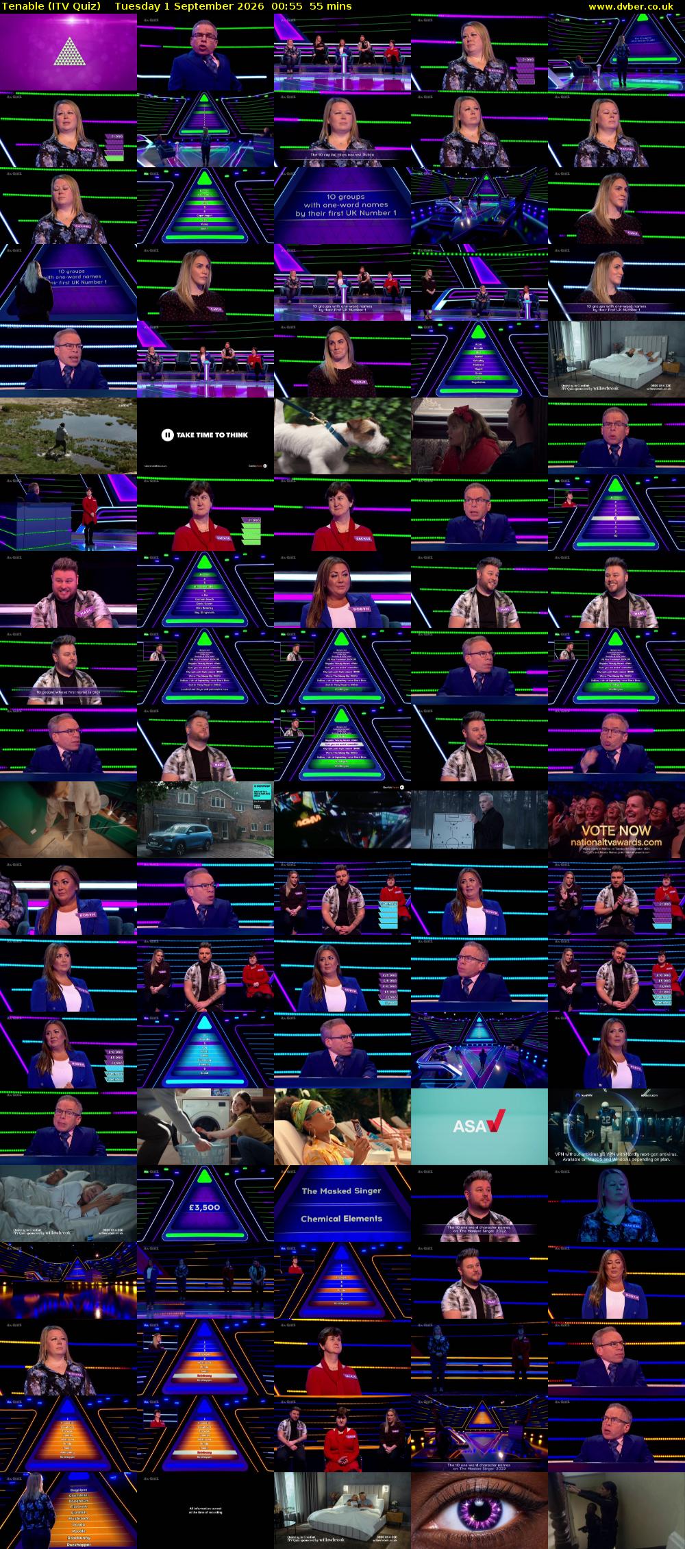 Tenable (ITV Quiz) Tuesday 1 September 2026 00:55 - 01:50