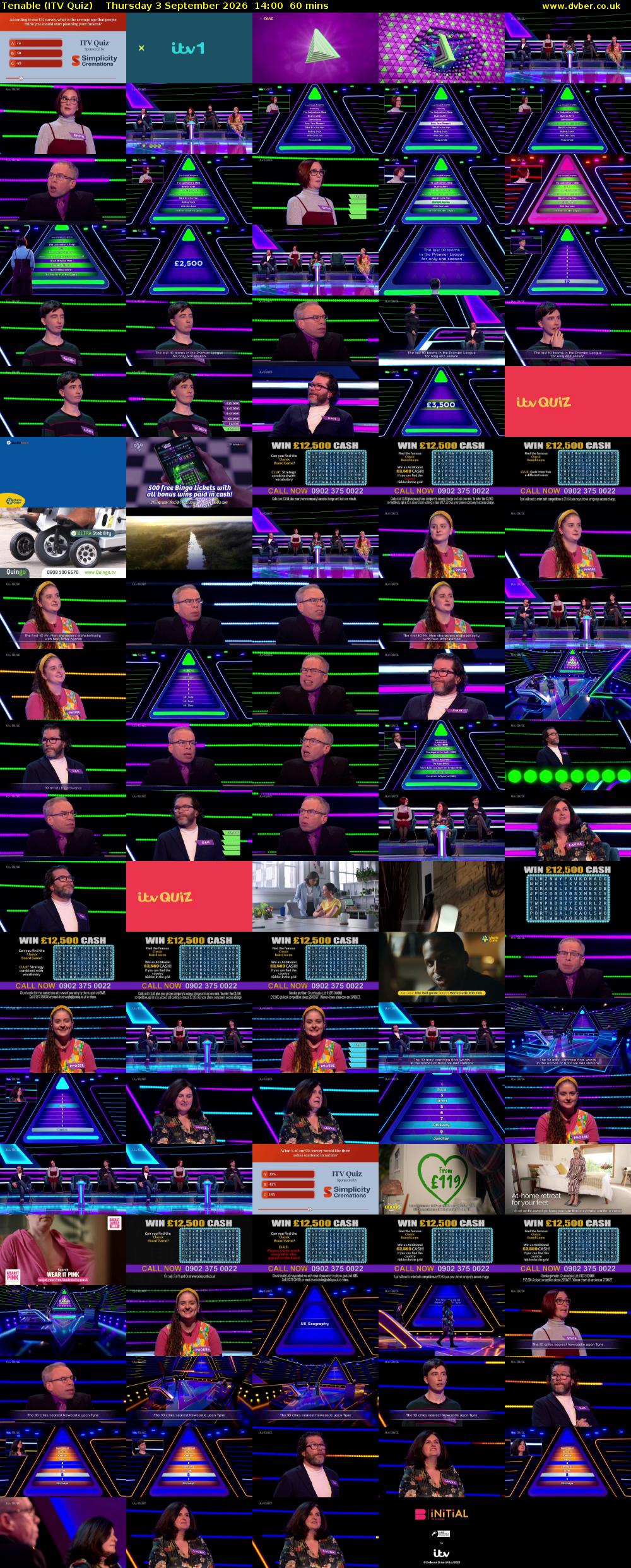 Tenable (ITV Quiz) Thursday 3 September 2026 14:00 - 15:00