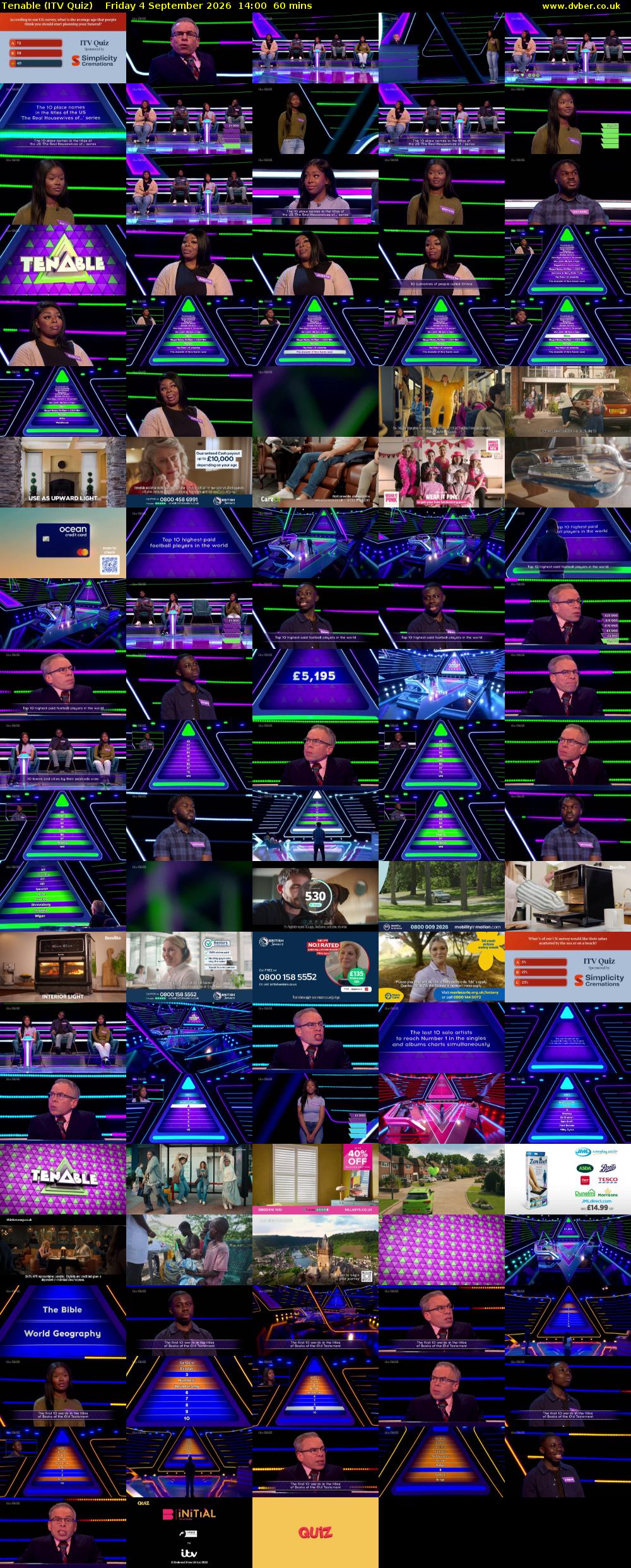 Tenable (ITV Quiz) Friday 4 September 2026 14:00 - 15:00
