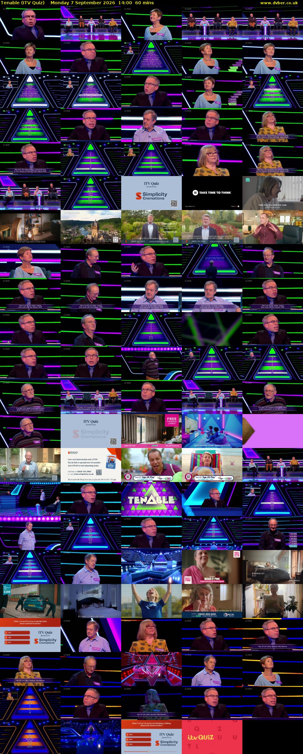 Tenable (ITV Quiz) Monday 7 September 2026 14:00 - 15:00
