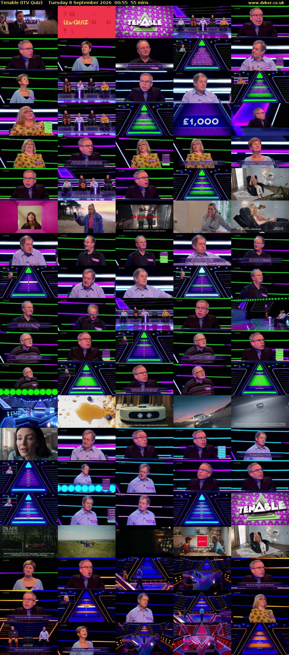 Tenable (ITV Quiz) Tuesday 8 September 2026 00:55 - 01:50