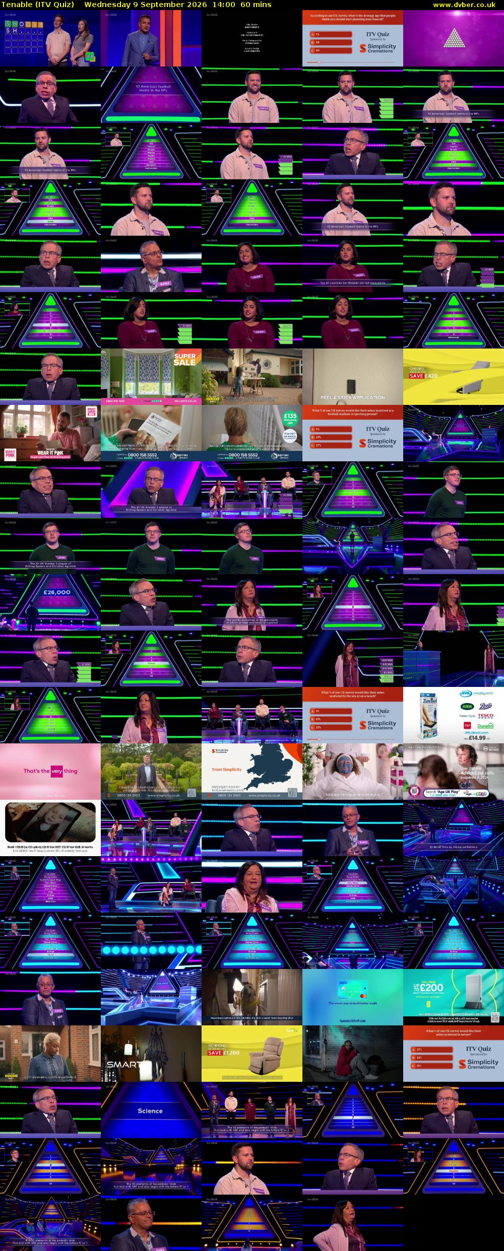 Tenable (ITV Quiz) Wednesday 9 September 2026 14:00 - 15:00