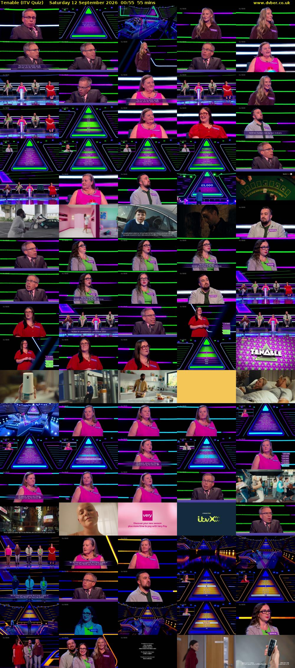 Tenable (ITV Quiz) Saturday 12 September 2026 00:55 - 01:50