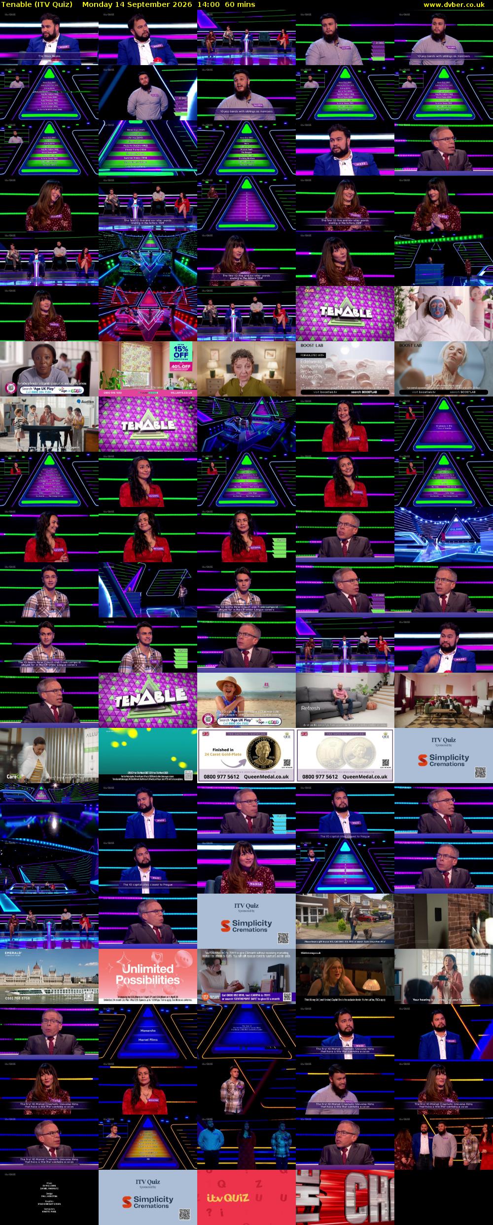 Tenable (ITV Quiz) Monday 14 September 2026 14:00 - 15:00