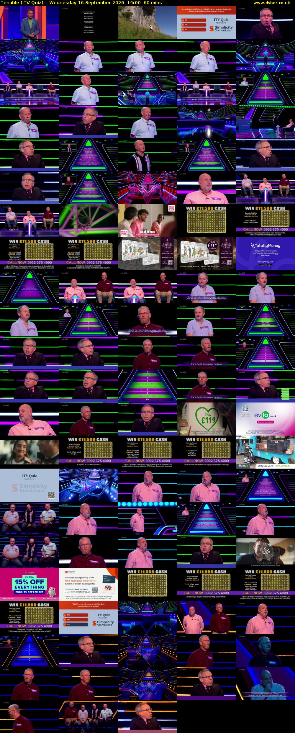 Tenable (ITV Quiz) Wednesday 16 September 2026 14:00 - 15:00