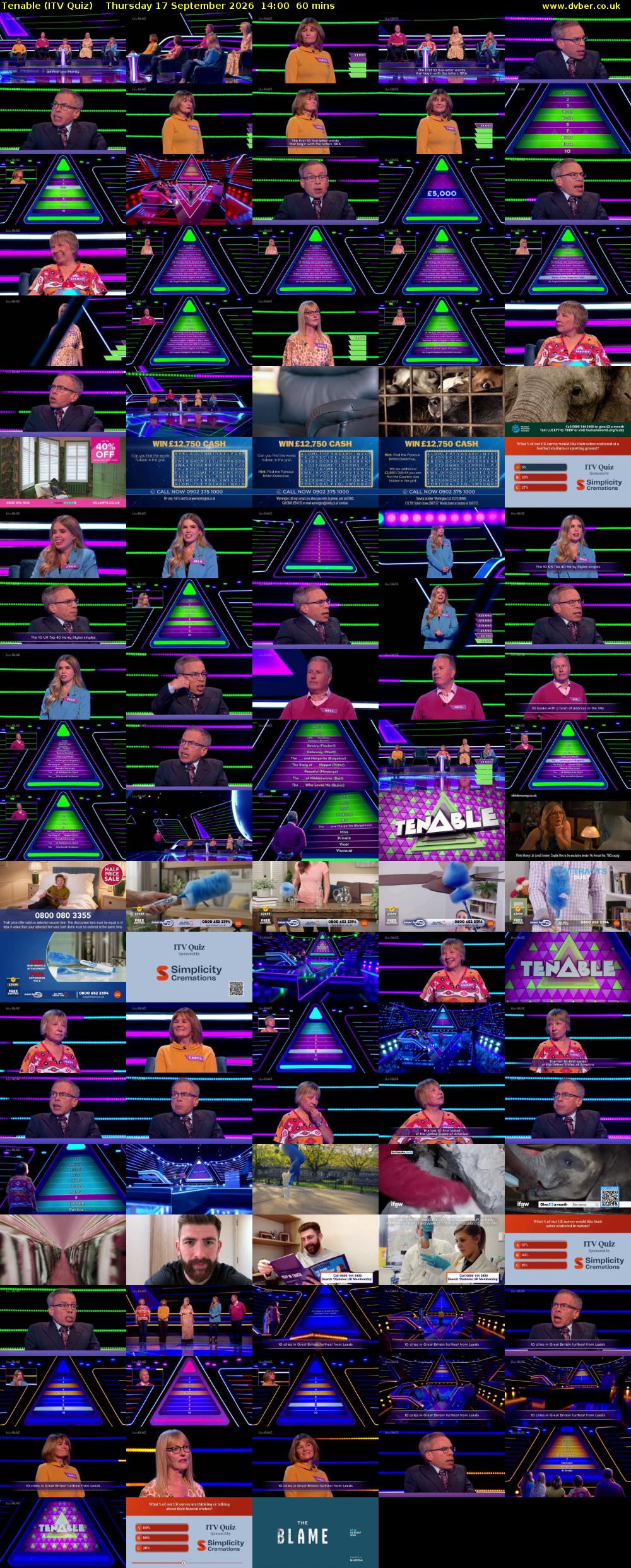 Tenable (ITV Quiz) Thursday 17 September 2026 14:00 - 15:00
