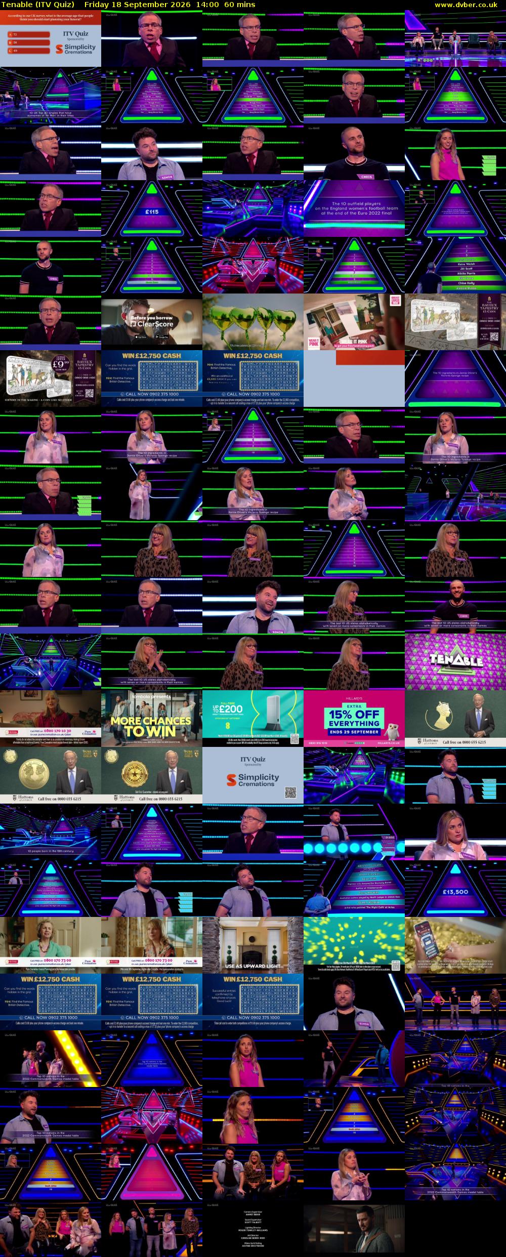 Tenable (ITV Quiz) Friday 18 September 2026 14:00 - 15:00