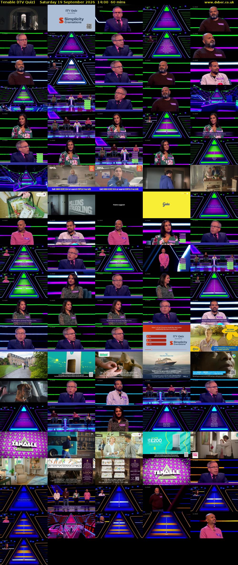Tenable (ITV Quiz) Saturday 19 September 2026 14:00 - 15:00