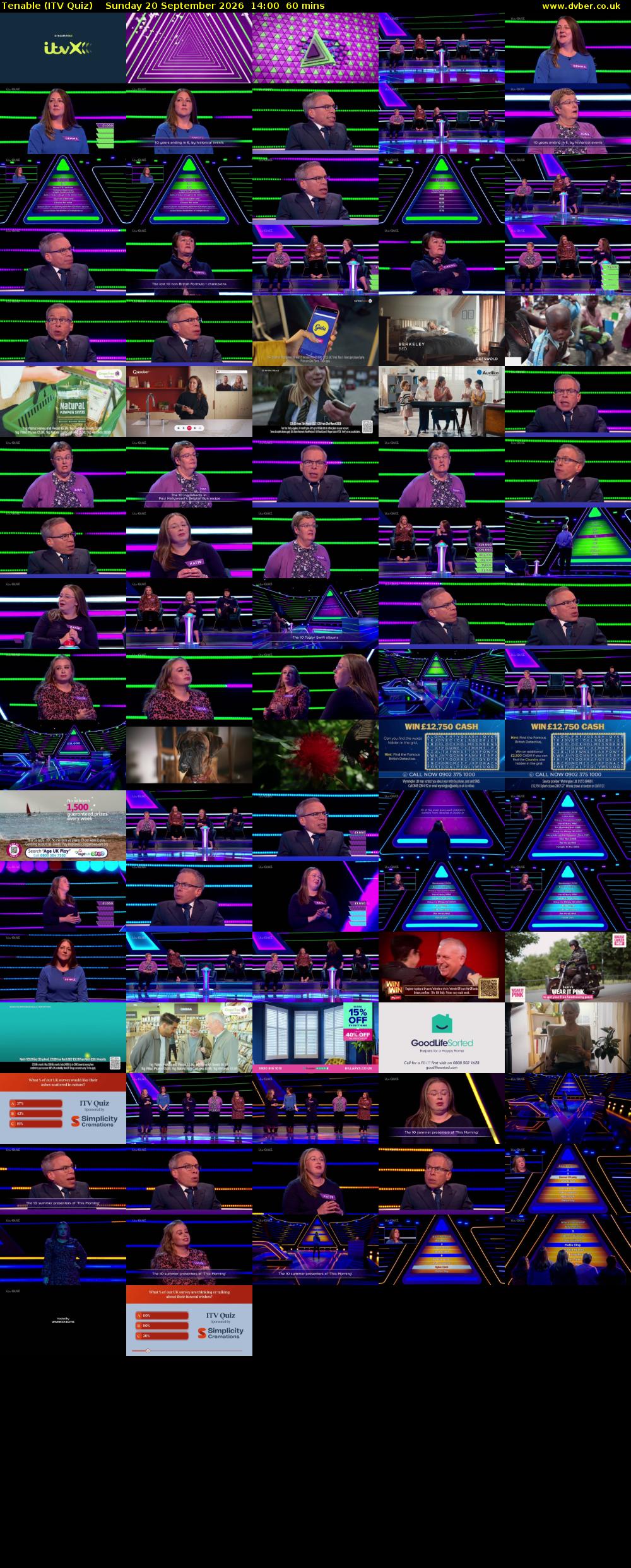 Tenable (ITV Quiz) Sunday 20 September 2026 14:00 - 15:00