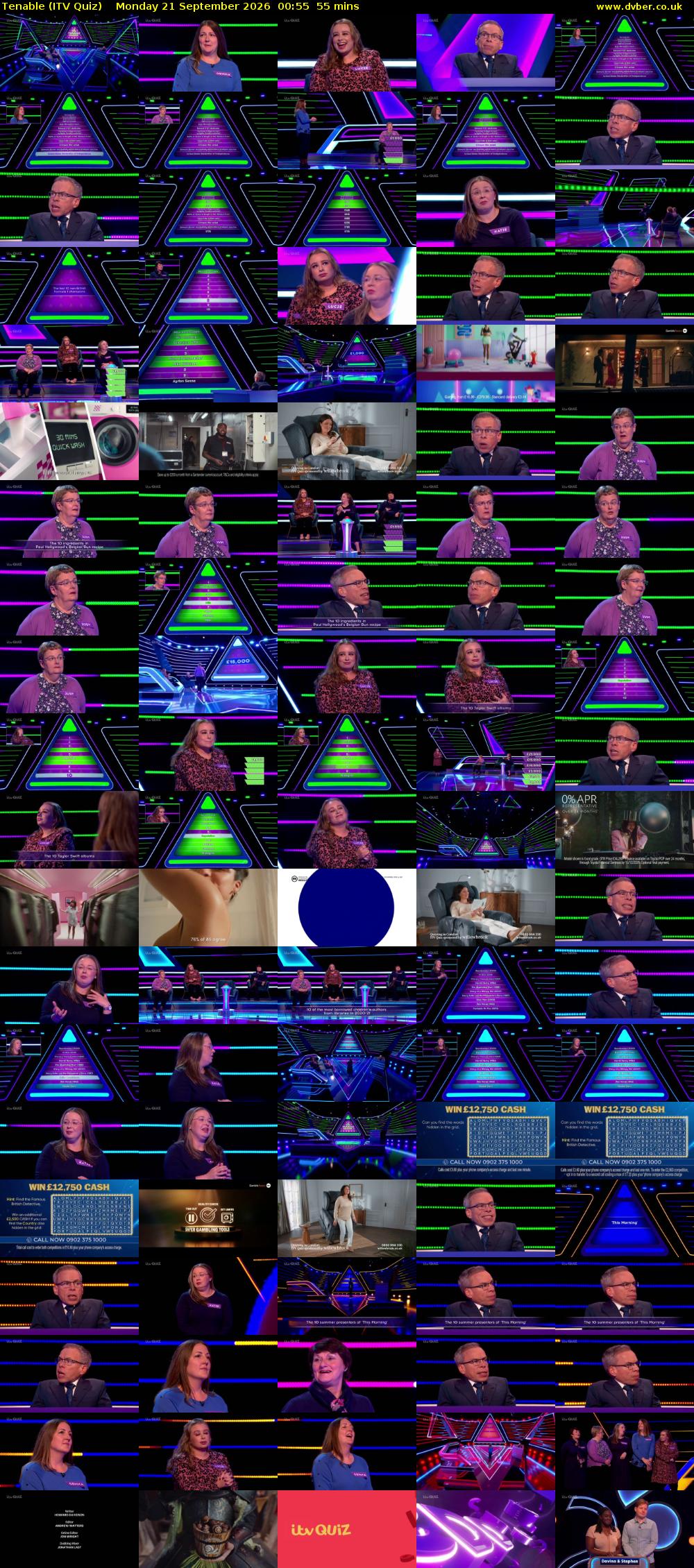 Tenable (ITV Quiz) Monday 21 September 2026 00:55 - 01:50