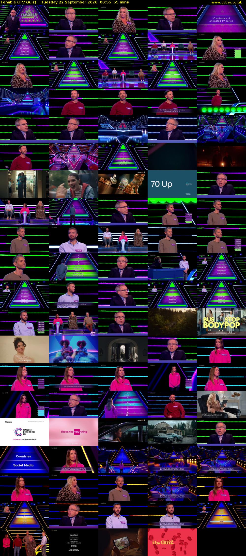 Tenable (ITV Quiz) Tuesday 22 September 2026 00:55 - 01:50