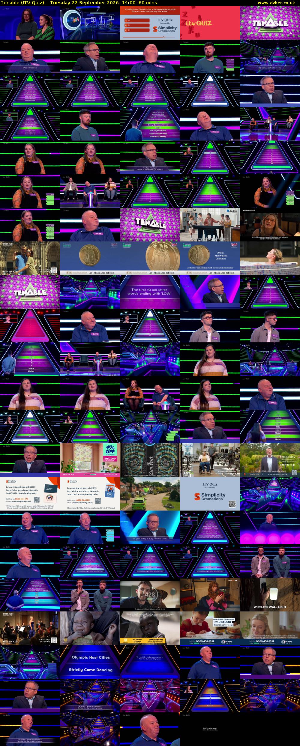 Tenable (ITV Quiz) Tuesday 22 September 2026 14:00 - 15:00