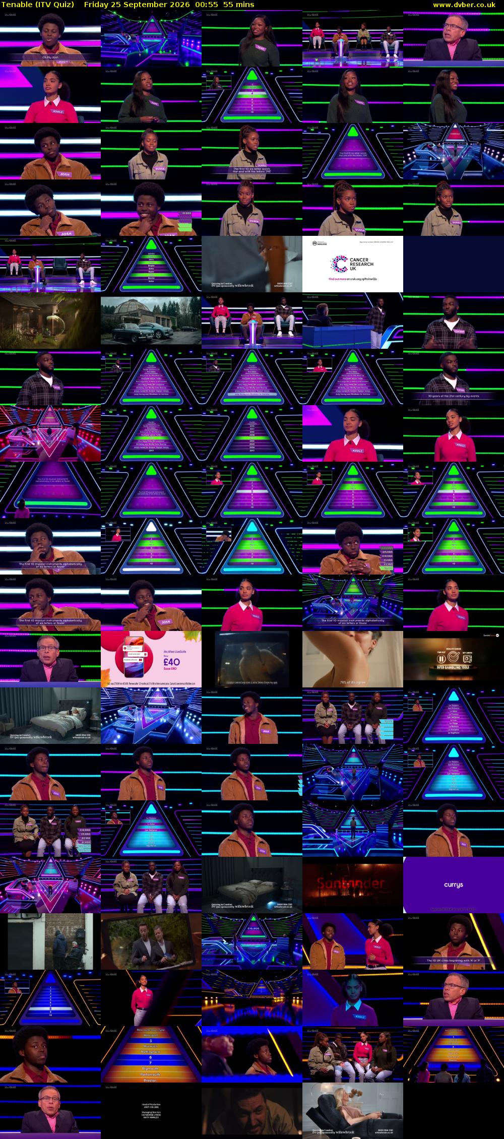 Tenable (ITV Quiz) Friday 25 September 2026 00:55 - 01:50