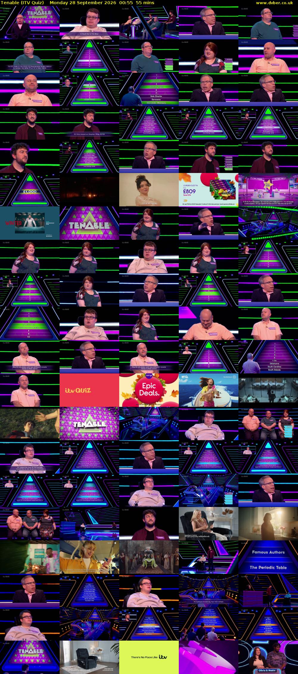 Tenable (ITV Quiz) Monday 28 September 2026 00:55 - 01:50