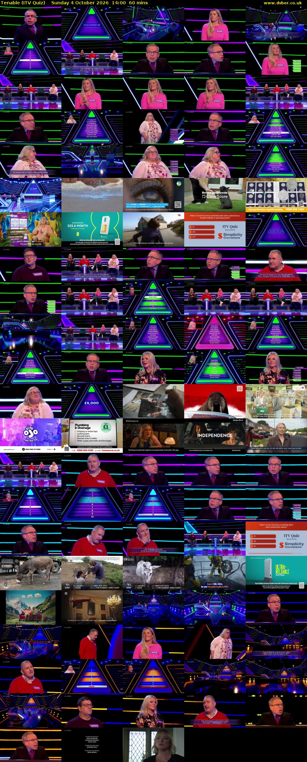 Tenable (ITV Quiz) Sunday 4 October 2026 14:00 - 15:00