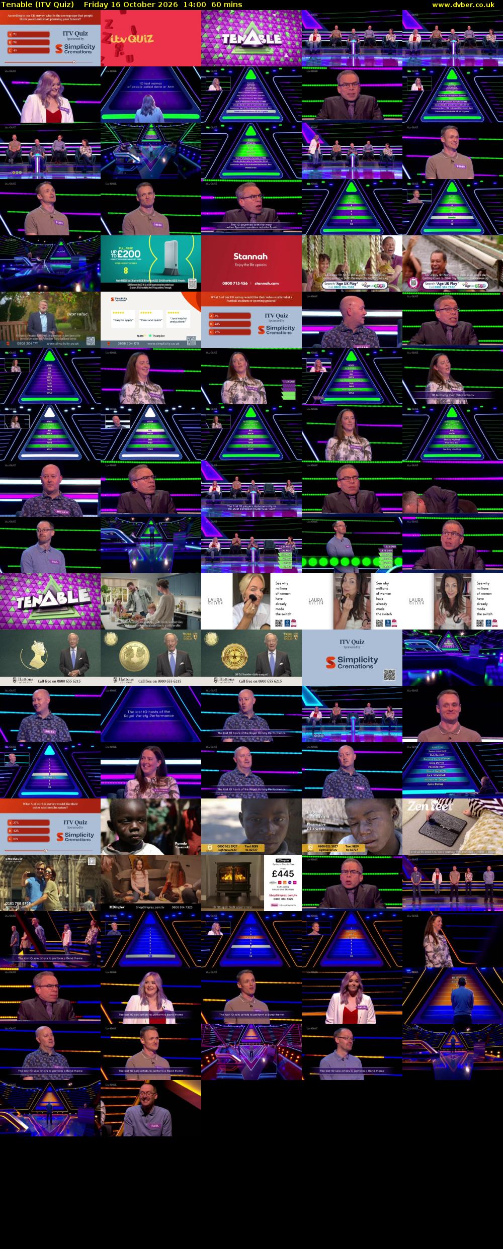Tenable (ITV Quiz) Friday 16 October 2026 14:00 - 15:00