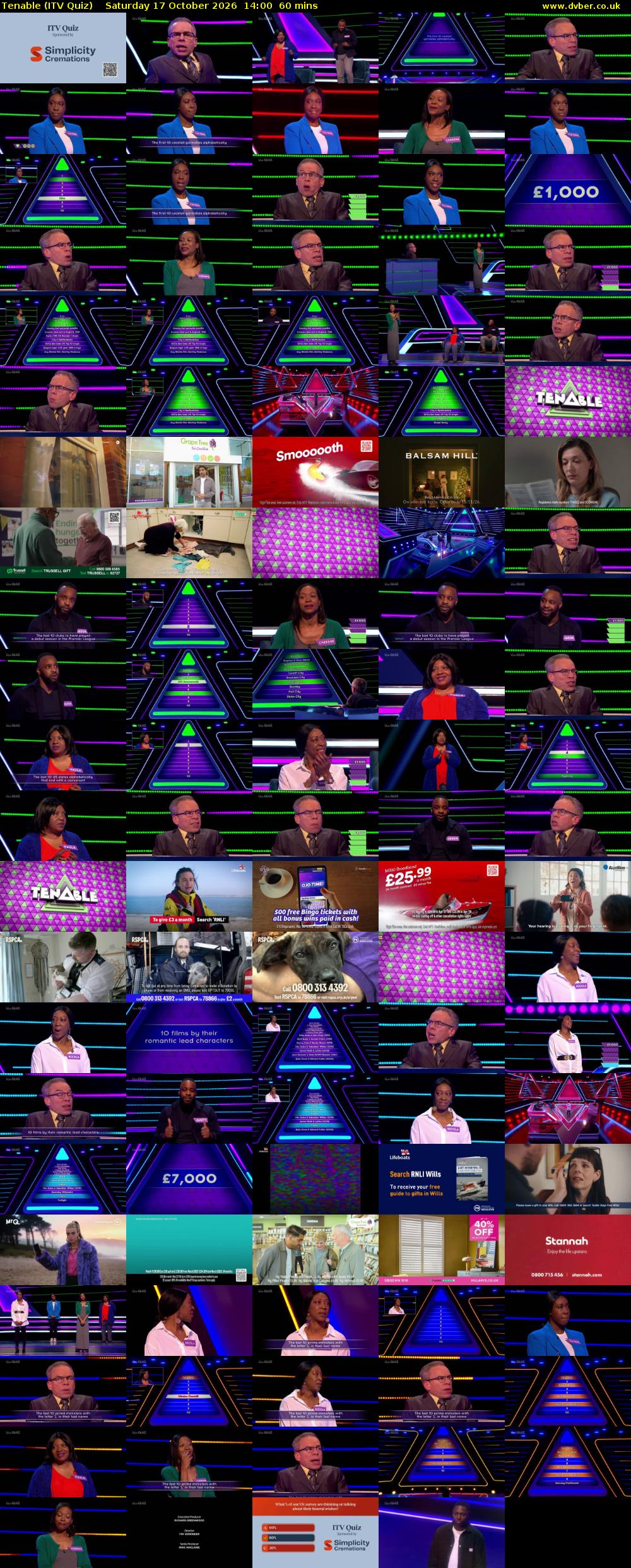 Tenable (ITV Quiz) Saturday 17 October 2026 14:00 - 15:00