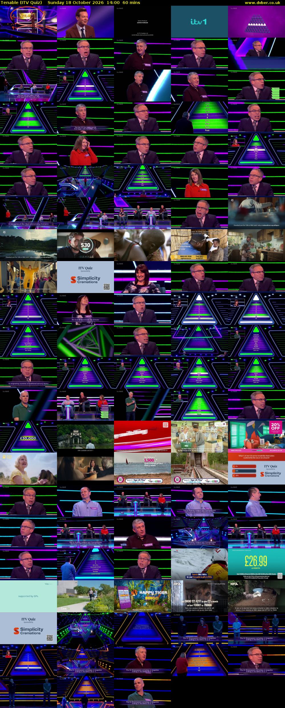 Tenable (ITV Quiz) Sunday 18 October 2026 14:00 - 15:00
