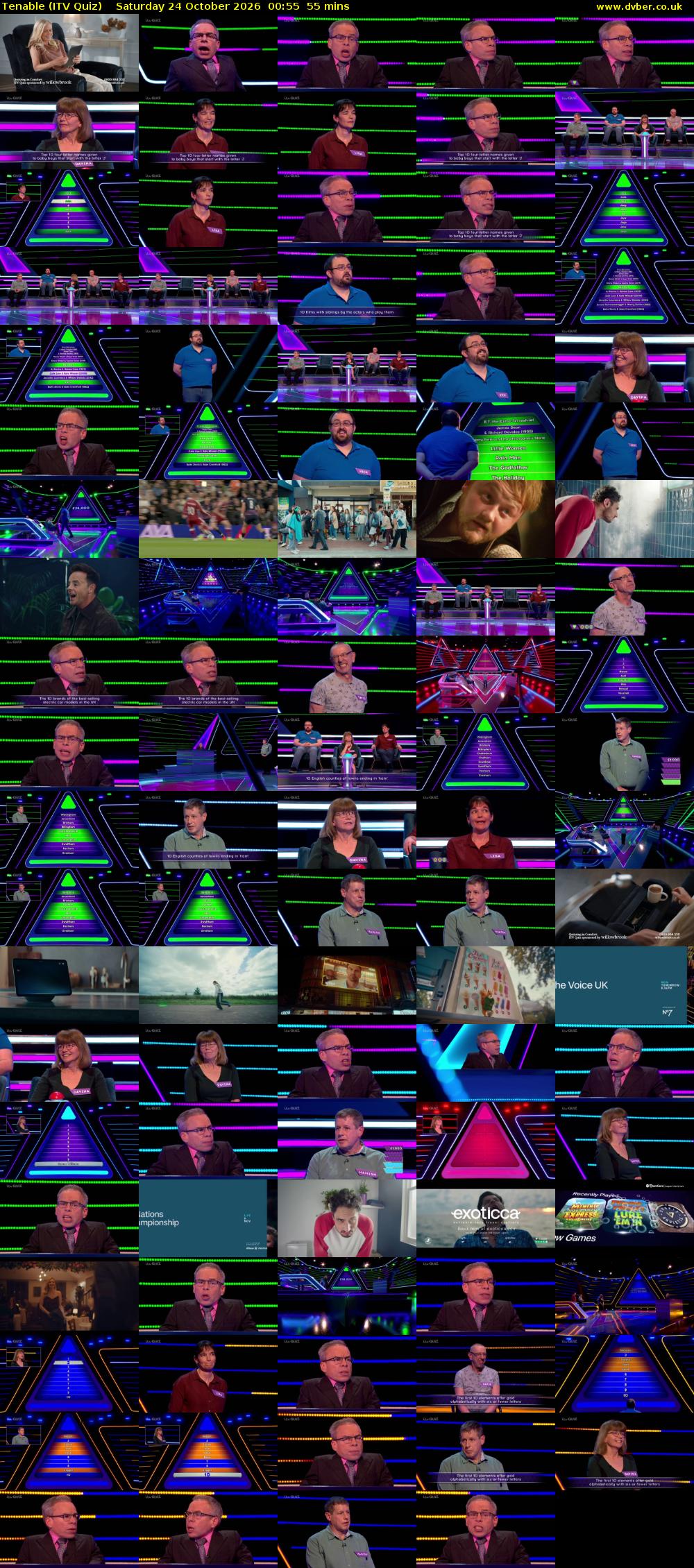 Tenable (ITV Quiz) Saturday 24 October 2026 00:55 - 01:50