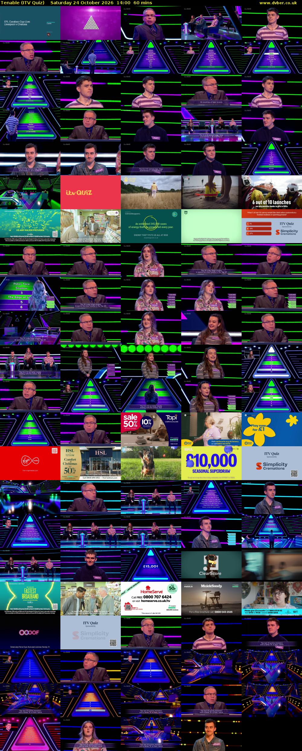 Tenable (ITV Quiz) Saturday 24 October 2026 14:00 - 15:00