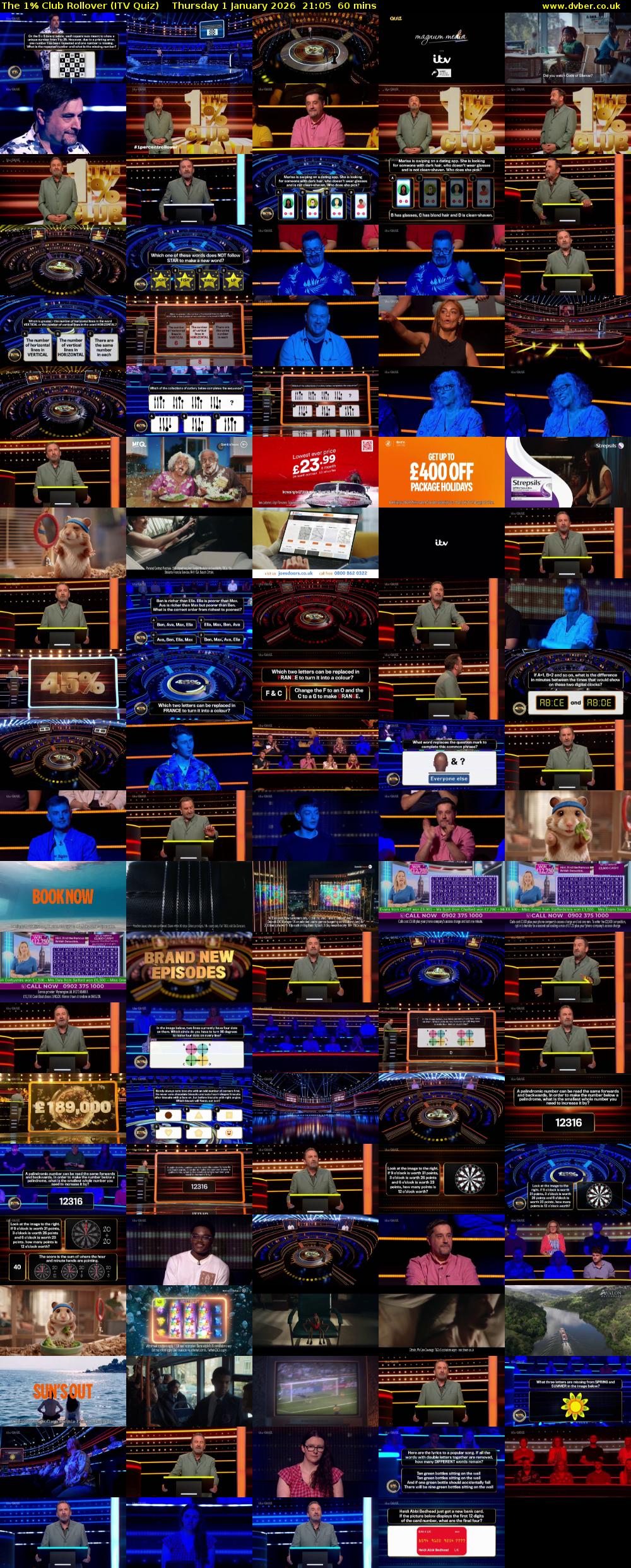 The 1% Club Rollover (ITV Quiz) Thursday 1 January 2026 21:05 - 22:05