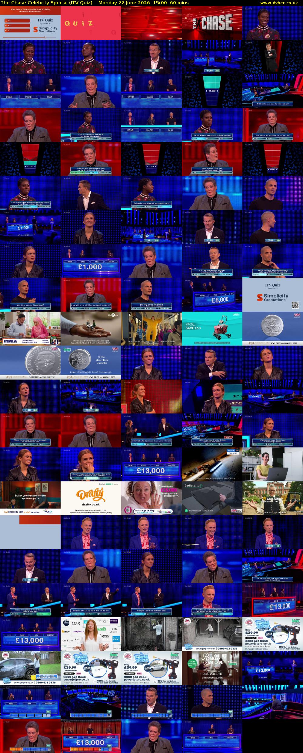 The Chase Celebrity Special (ITV Quiz) Monday 22 June 2026 15:00 - 16:00