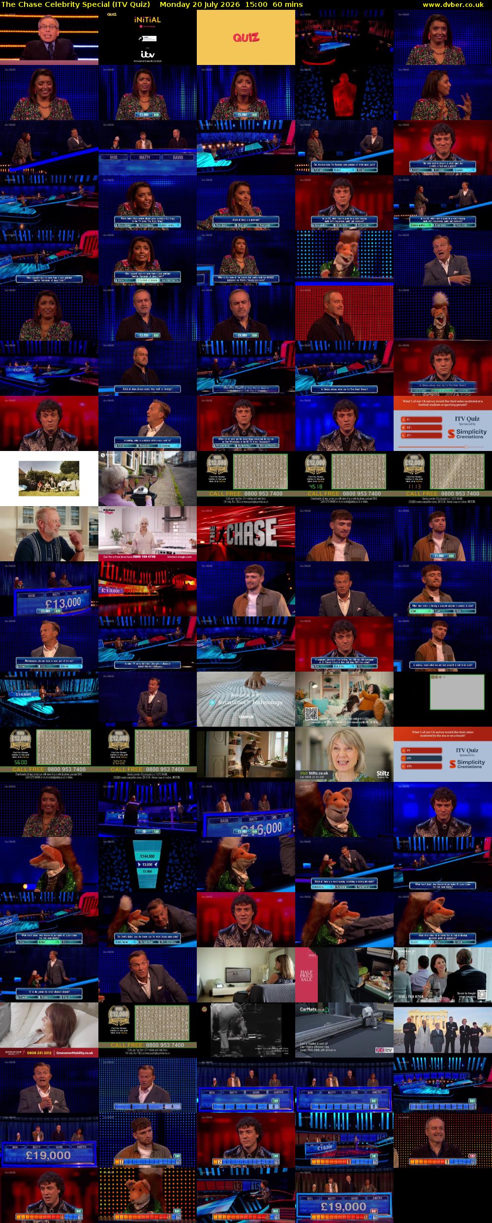 The Chase Celebrity Special (ITV Quiz) Monday 20 July 2026 15:00 - 16:00