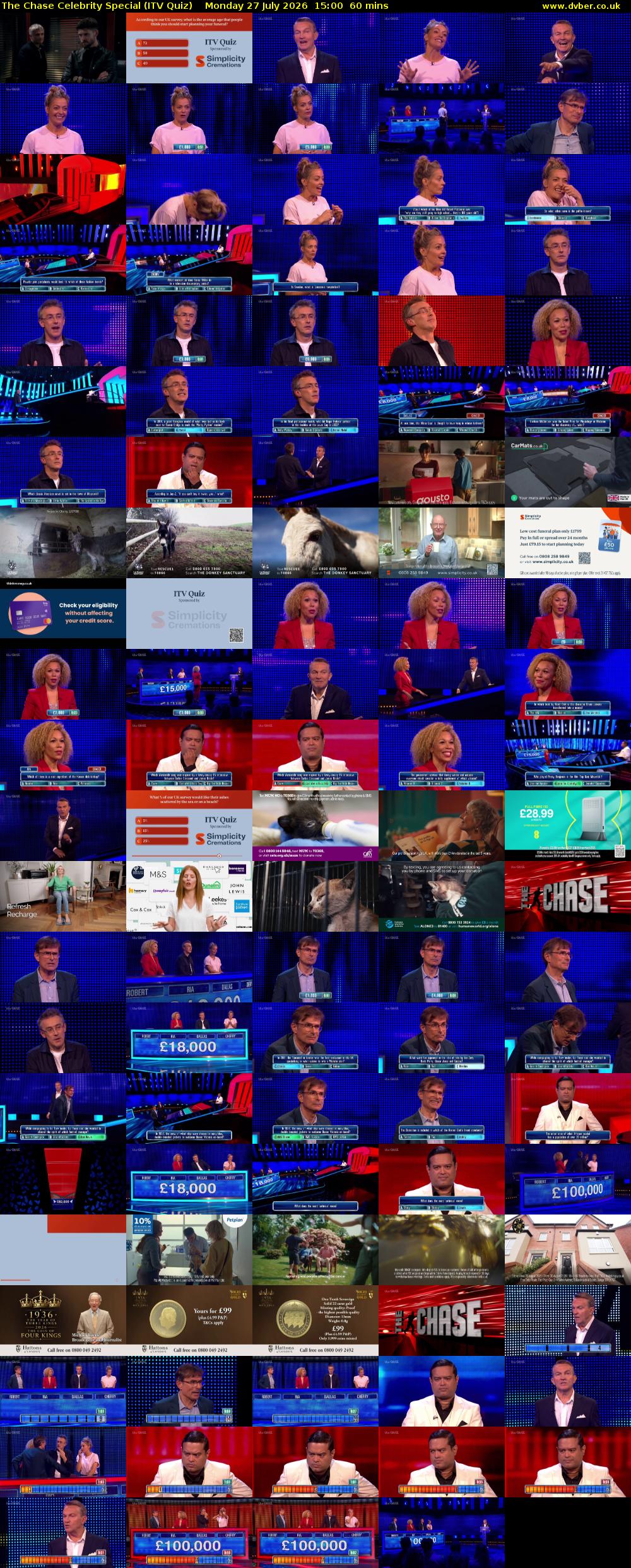 The Chase Celebrity Special (ITV Quiz) Monday 27 July 2026 15:00 - 16:00