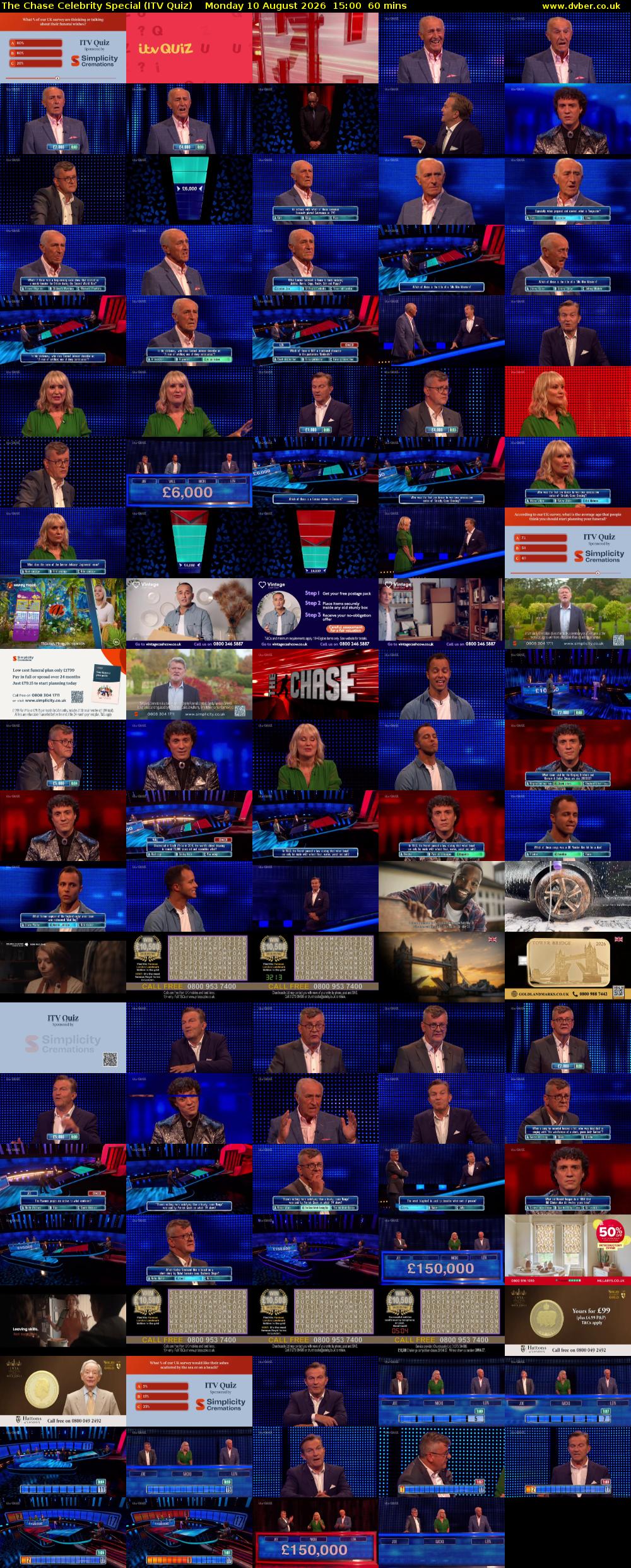 The Chase Celebrity Special (ITV Quiz) Monday 10 August 2026 15:00 - 16:00