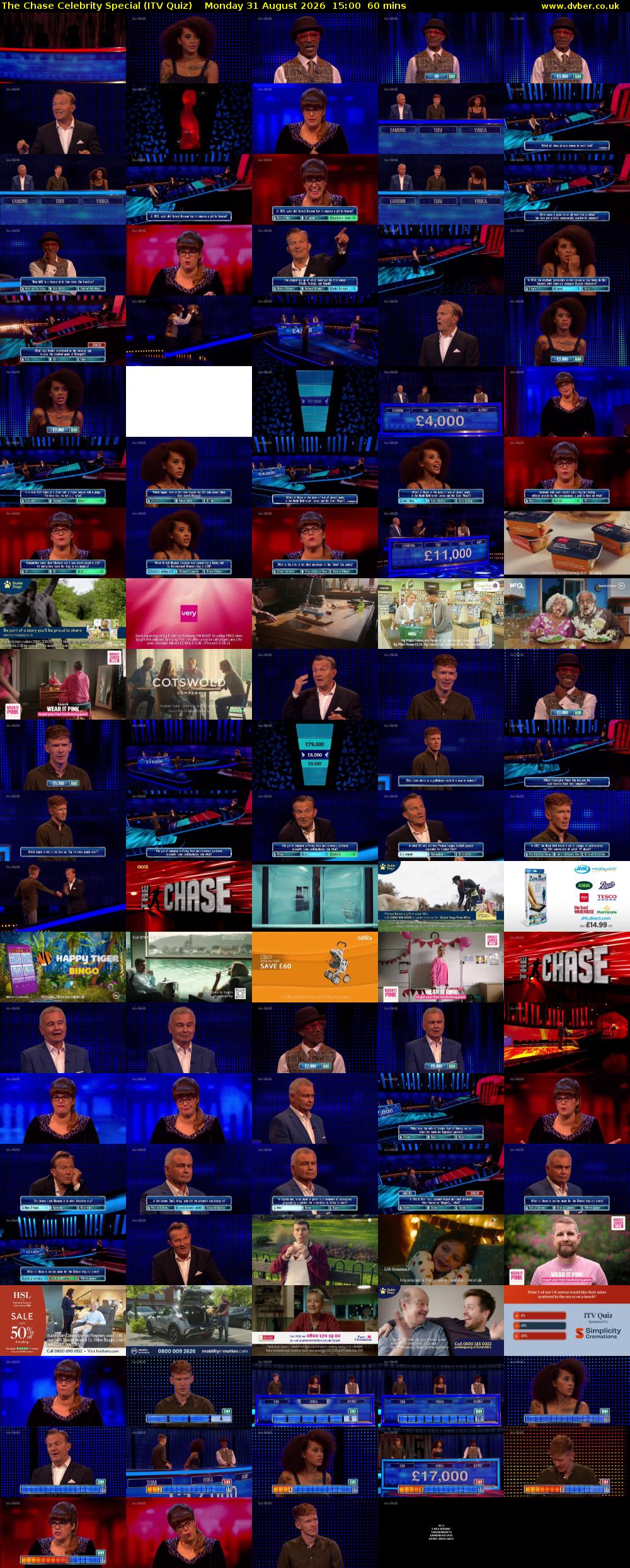The Chase Celebrity Special (ITV Quiz) Monday 31 August 2026 15:00 - 16:00