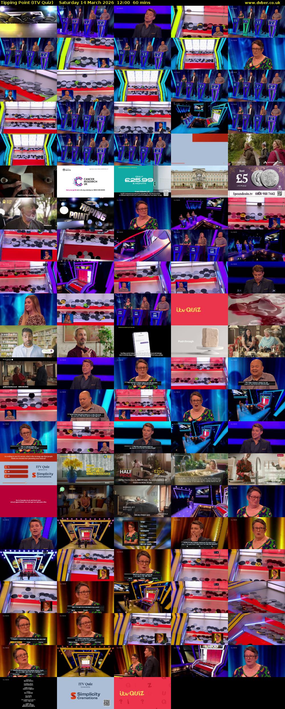Tipping Point (ITV Quiz) Saturday 14 March 2026 12:00 - 13:00
