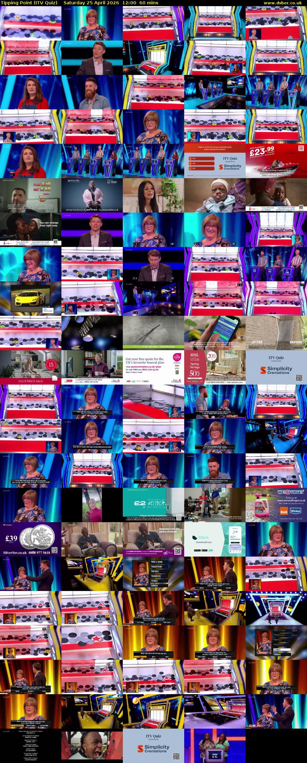 Tipping Point (ITV Quiz) Saturday 25 April 2026 12:00 - 13:00